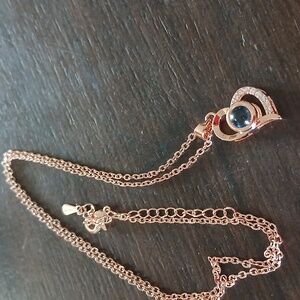 Heart Pendant And Chain Rose Gold Marked S925 I Love You In 100 Languages